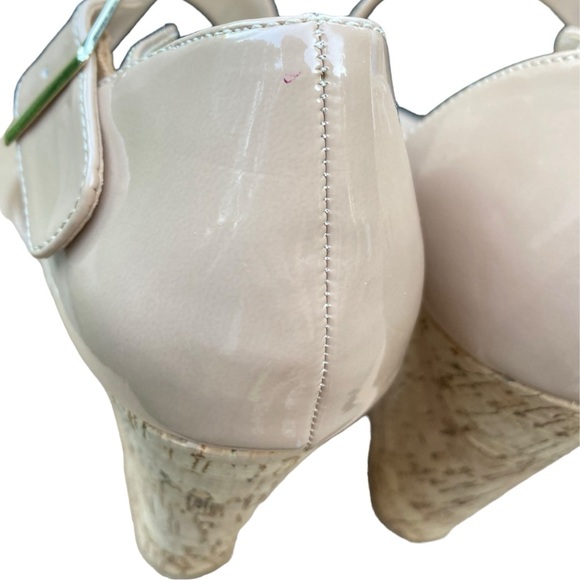 NINE WEST “Florey” Nude Beige Patent Leather & Cork Wedge Platform Sandals, 9.5M - Picture 12 of 12